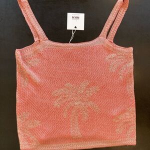 NKN Nekane Tropical Tree Peach Pink Knit Sleeveless Pullover Sweater Vest Size S